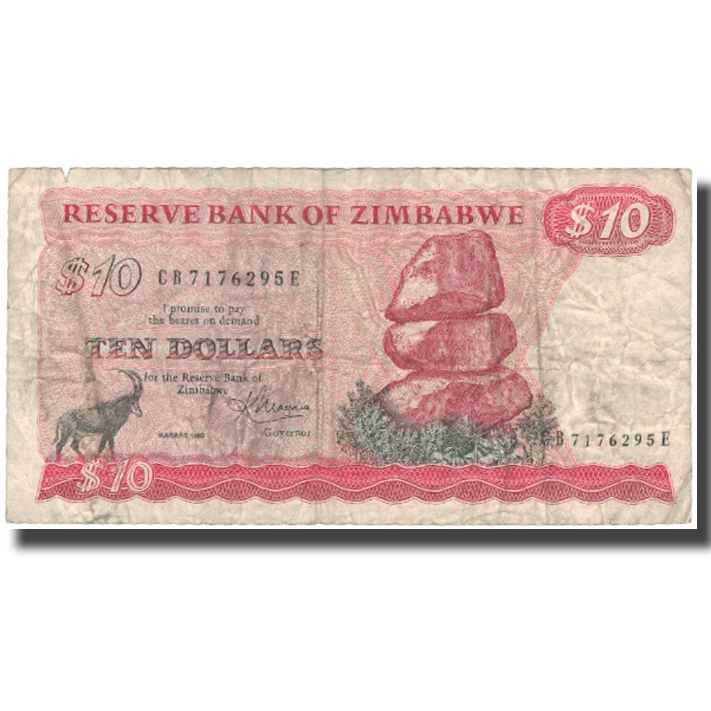 Banknote, Zimbabwe, 10 Dollars, 1983, 1983, KM:3d, VF(20-25)
