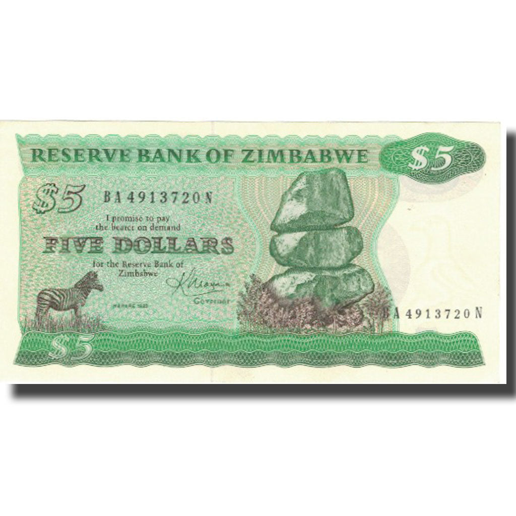 Banknote, Zimbabwe, 5 Dollars, 1983, 1983, KM:2c, AU(50-53)