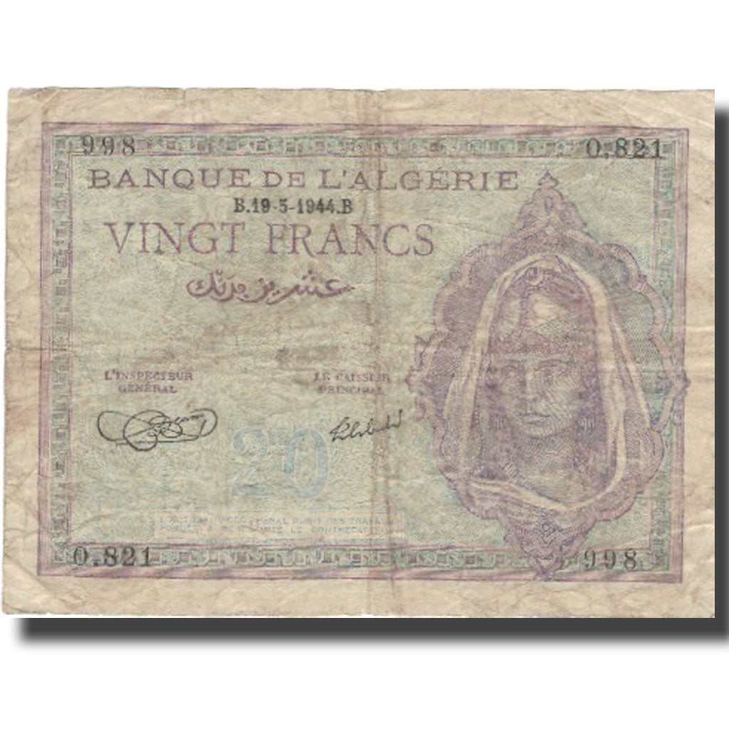 Banknote, Algeria, 20 Francs, 1942-1945, KM:92a, F(12-15)