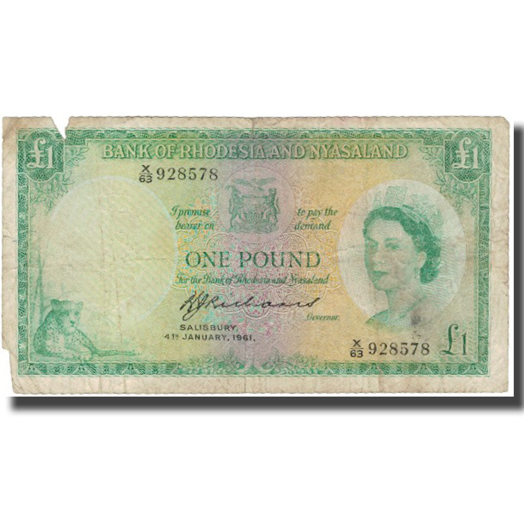 Geldschein, Rhodesia and Nyasaland, 1 Pound, 1961, 1961-01-04, KM:21b, SGE+