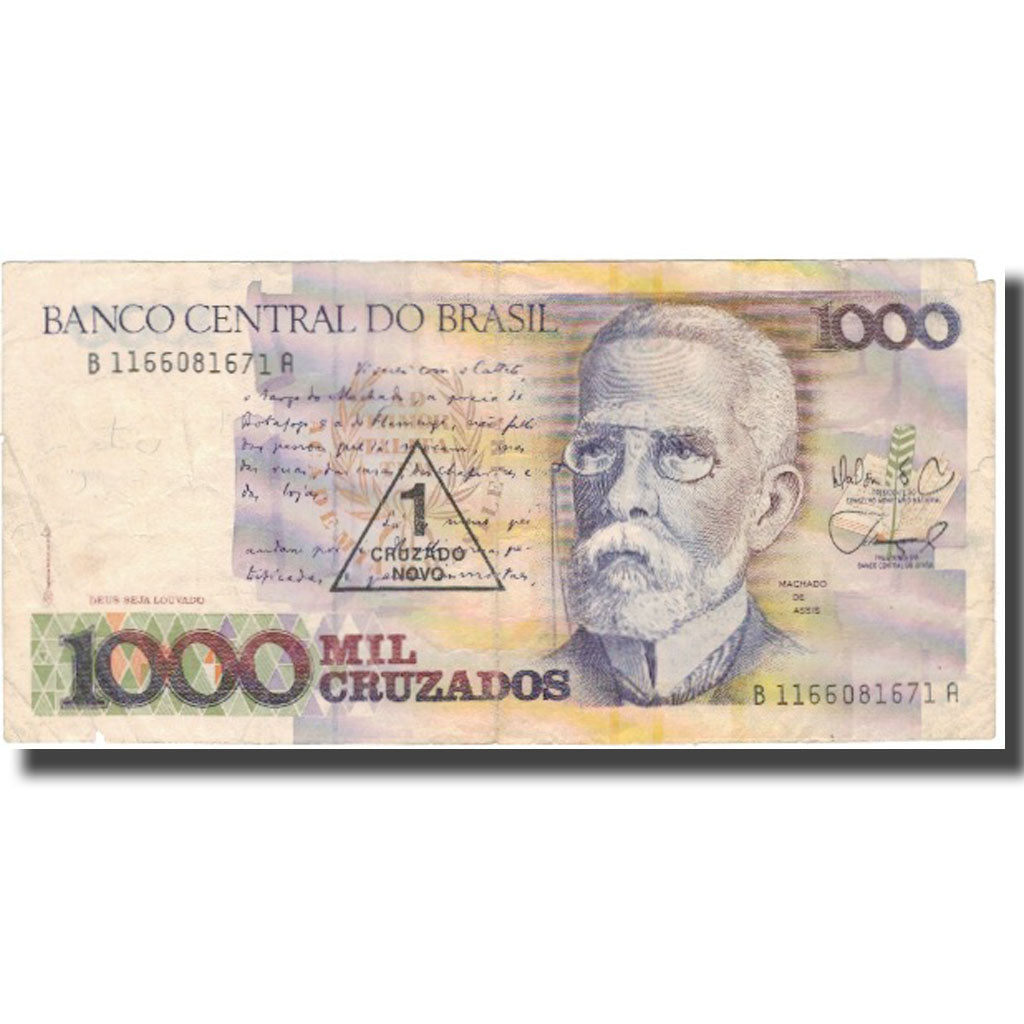 Banconote, Brasile, 1 Cruzado Novo on 1000 Cruzados, Undated (1989), KM:216a, MB