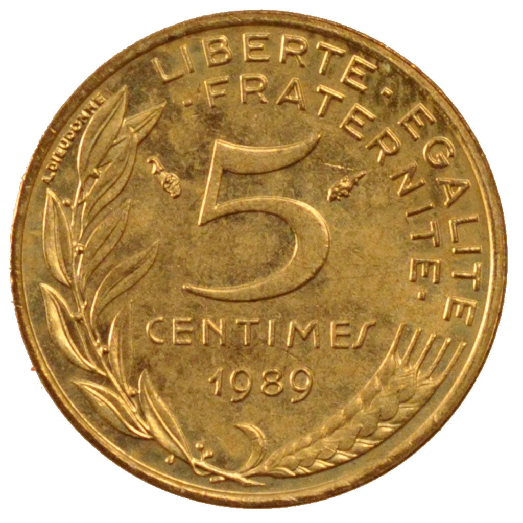 FRANCE, Marianne, 5 Centimes, 1989, Paris, KM #933, MS(60-62), Aluminum-Bronze,.