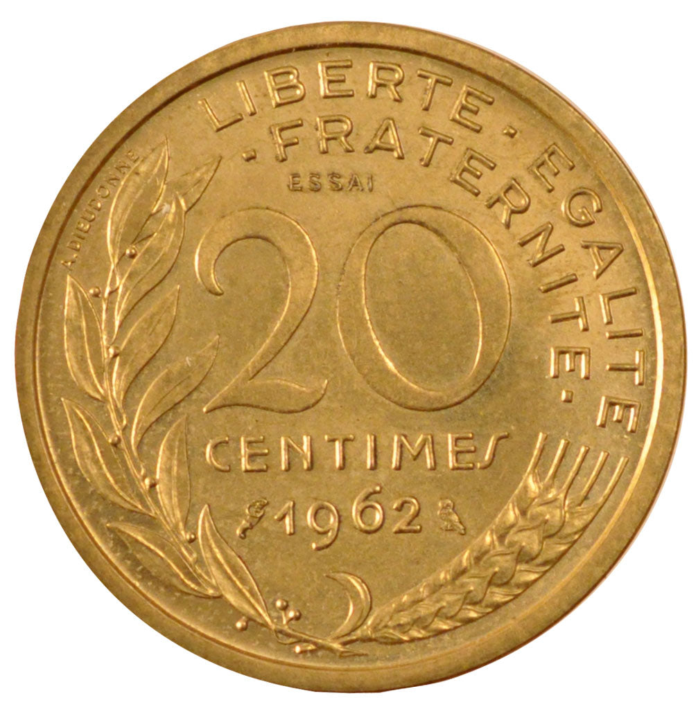 FRANCE, 20 Centimes, 1962, MS(60-62), Aluminium-Bronze, Gadoury #332, 4.00