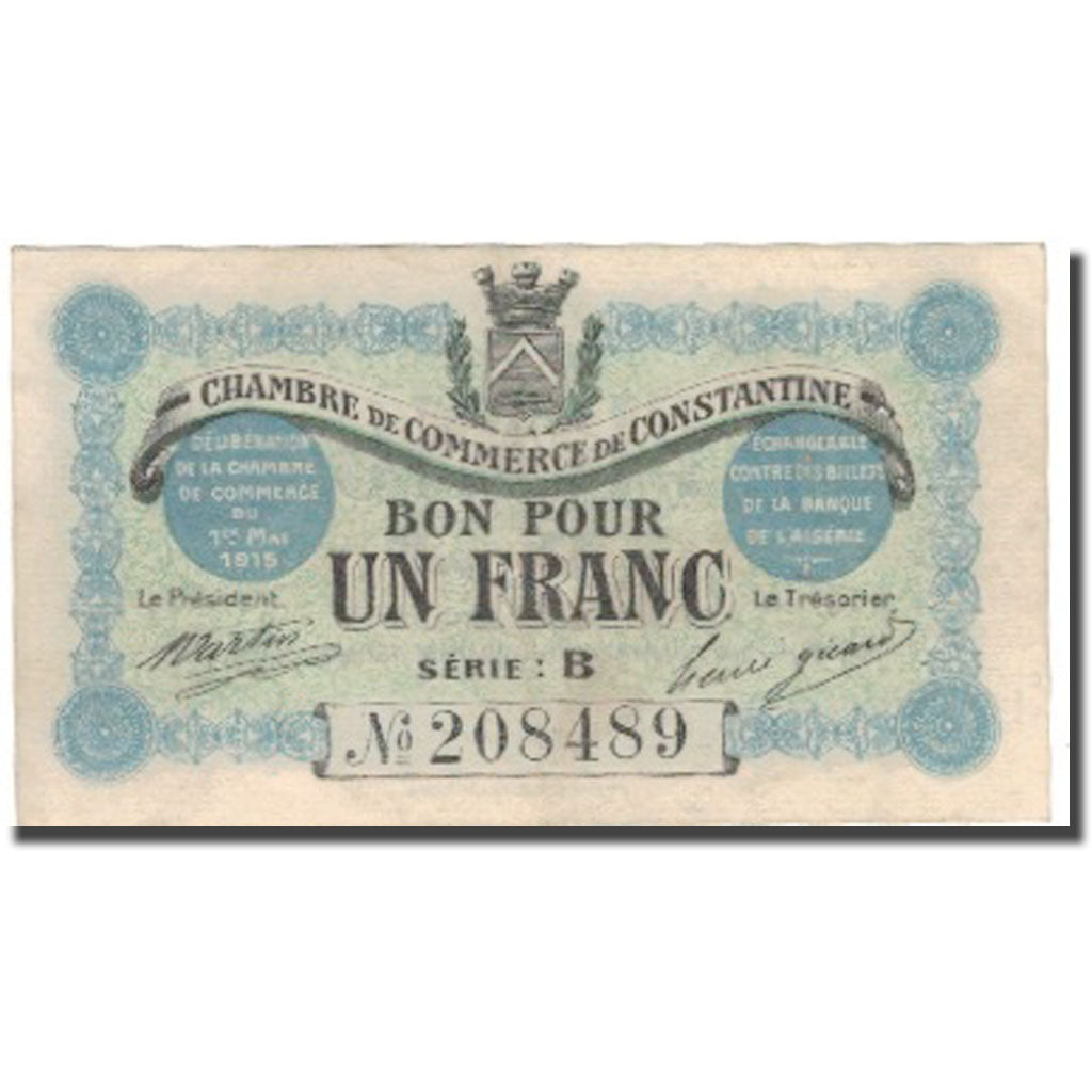 Banknote, Algeria, 1 Franc, Chambre de Commerce, AU(55-58)