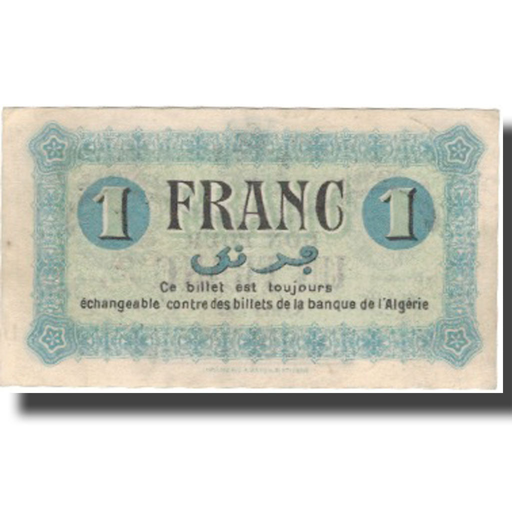 Banknote, Algeria, 1 Franc, Chambre de Commerce, AU(55-58)
