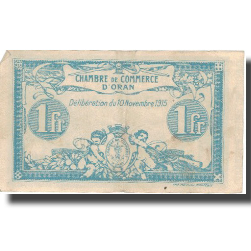 Banknote, Algeria,1 Franc, Chambre de Commerce,1915-11-10,AU(50-53), PIROT:14108