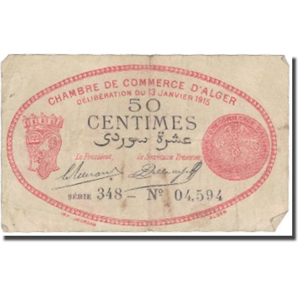 Banknote, Algeria, 50 Centimes, 1915, 1915-01-13, VF(30-35)