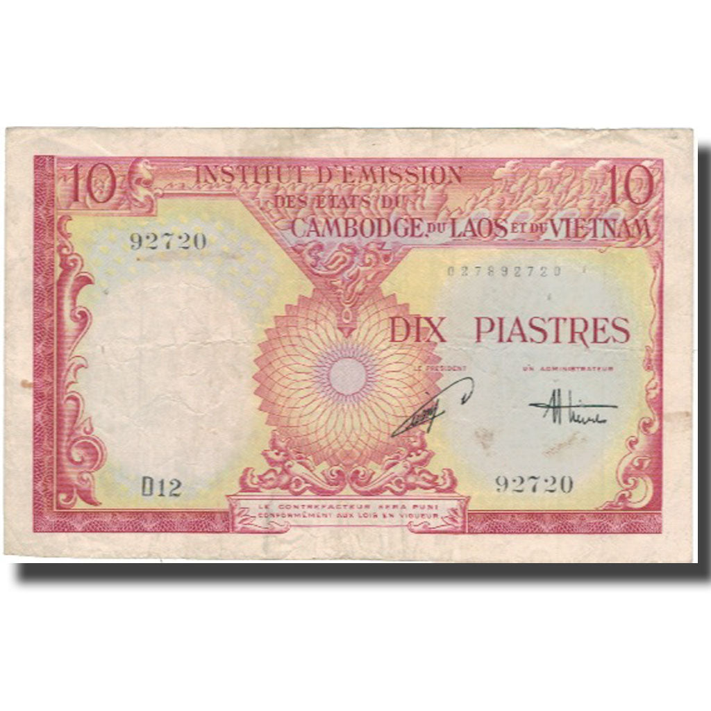 Billet, FRENCH INDO-CHINA, 10 Piastres = 10 Dong, Undated (1953), KM:107, TB+