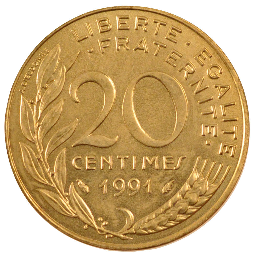 FRANCE, Marianne, 20 Centimes, 1991, Paris, KM #930, MS(65-70),...