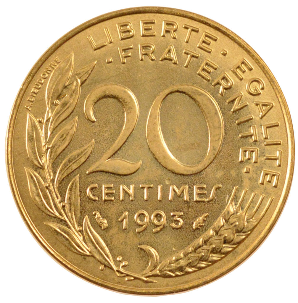 FRANCE, 20 Centimes, 1993, MS(65-70), Aluminium-Bronze, Gadoury #332, 4.00