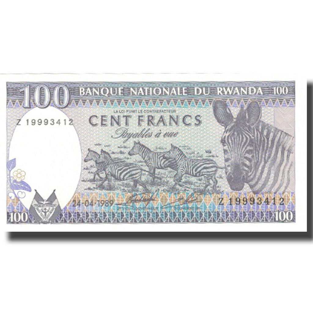 Banknote, Rwanda, 100 Francs, 1989, 1989-04-24, KM:19, UNC(65-70)