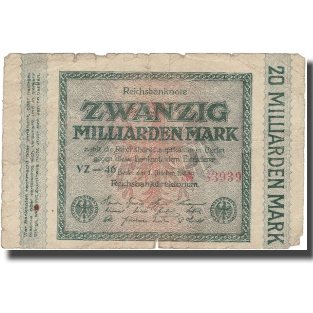 Banknote, Germany, 20 Milliarden Mark, 1923, 1923-10-01, KM:118a, F(12-15)
