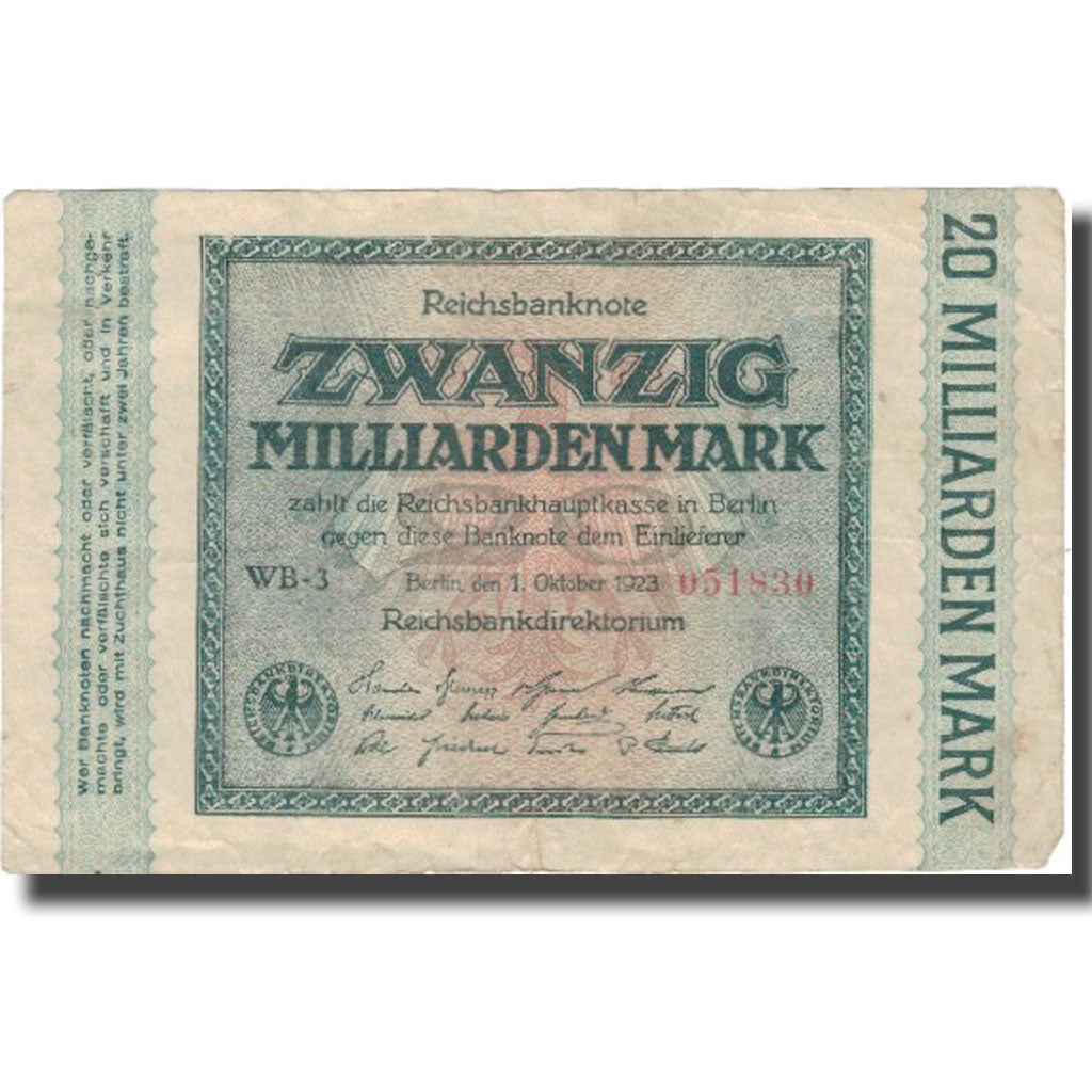 Banconote, Germania, 20 Milliarden Mark, 1923, 1923-10-01, KM:118a, MB+
