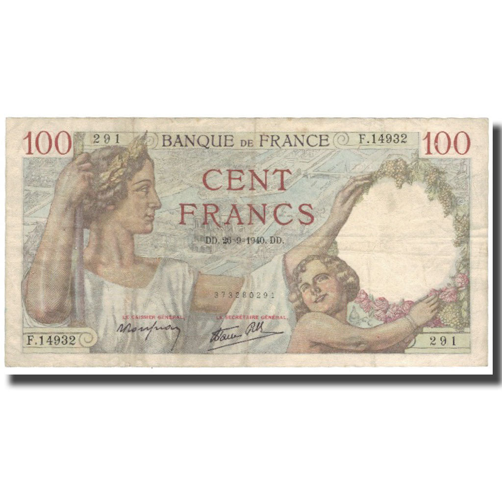 Francia, 100 Francs, 100 F 1939-1942 ''Sully'', 1940, 1940-09-26, MBC