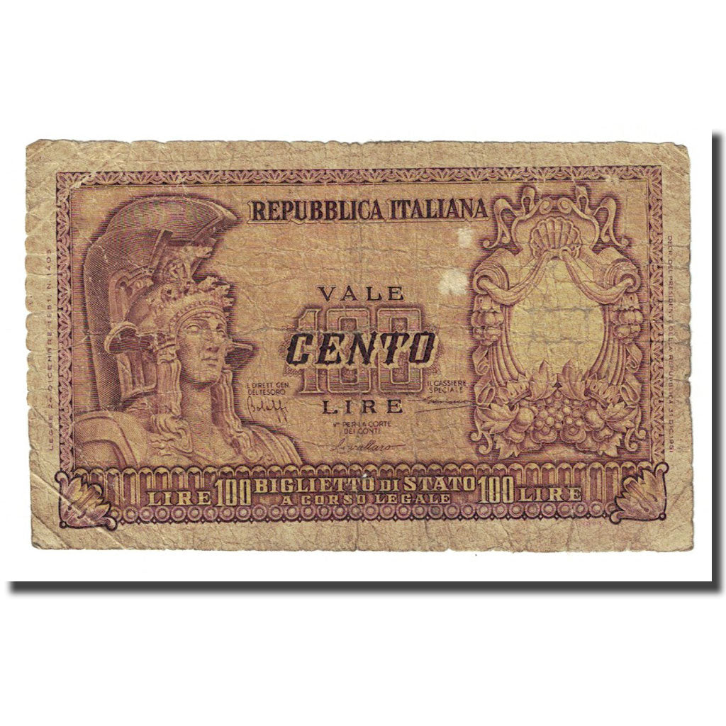 Banknote, Italy, 100 Lire, 1951, 1951-12-31, KM:92a, VF(20-25)