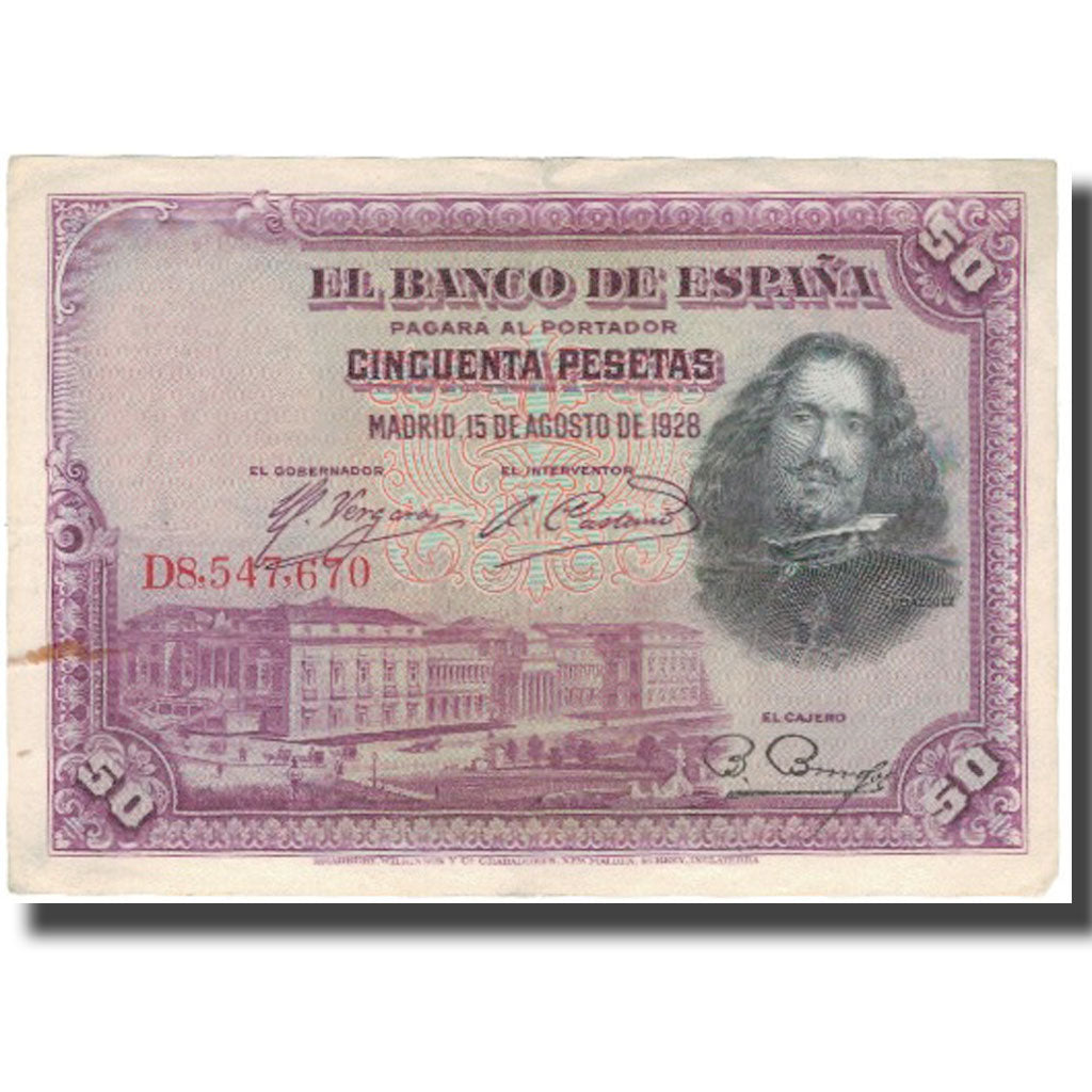 Biljet, Spanje, 50 Pesetas, 1928, 1928-08-15, KM:75b, TTB