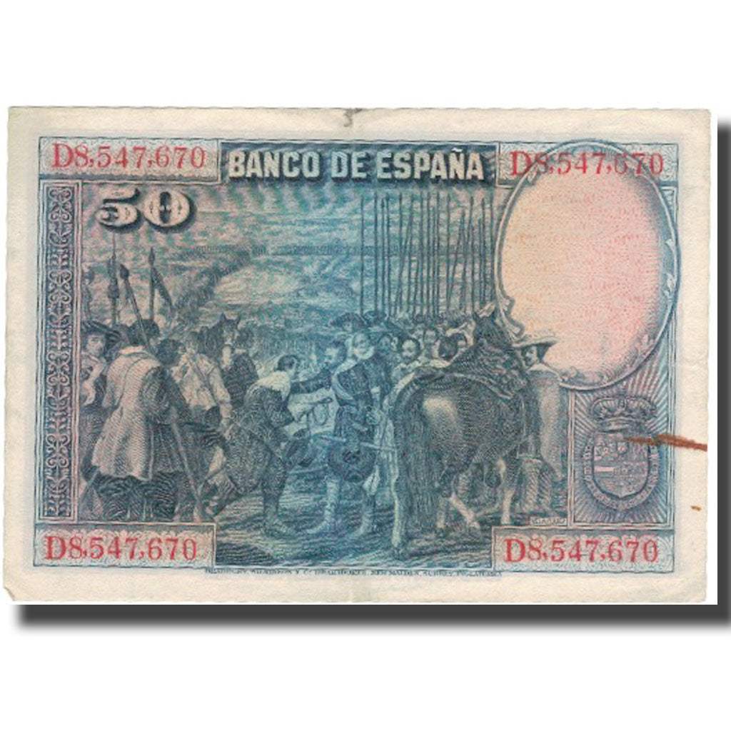 Biljet, Spanje, 50 Pesetas, 1928, 1928-08-15, KM:75b, TTB