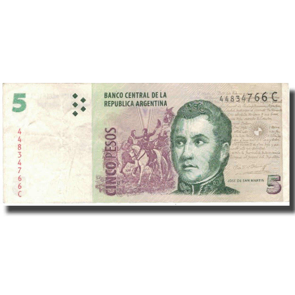 Banknot, Argentina, 5 Pesos, Undated (1998-2003), Undated, KM:347, EF(40-45)