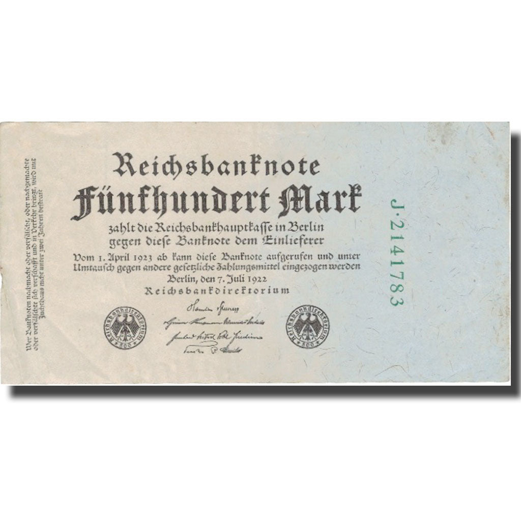 Billete, 500 Mark, 1922, Alemania, 1922-07-07, KM:74b, BC+