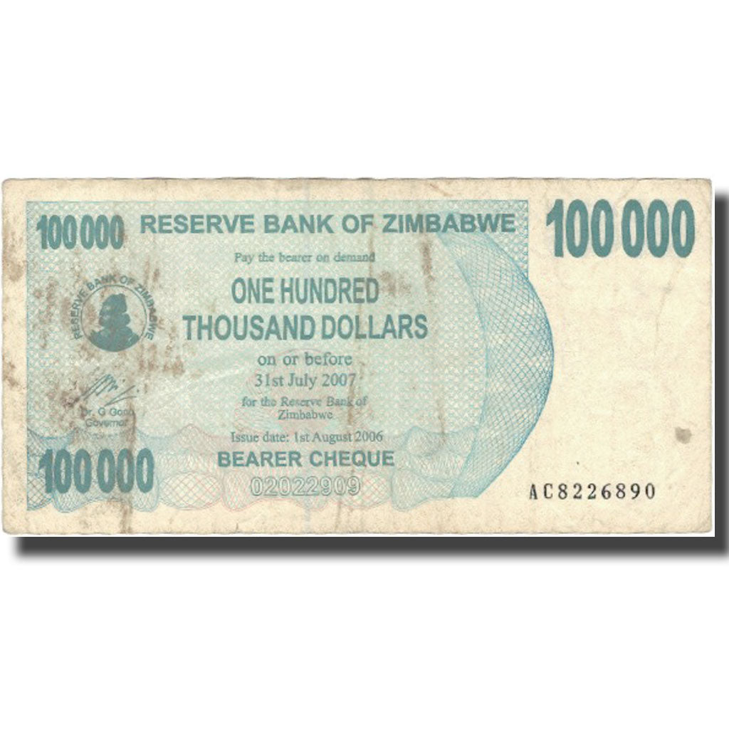 Biljet, Zimbabwe, 100,000 Dollars, 2007, 2007-07-31, KM:48b, B+