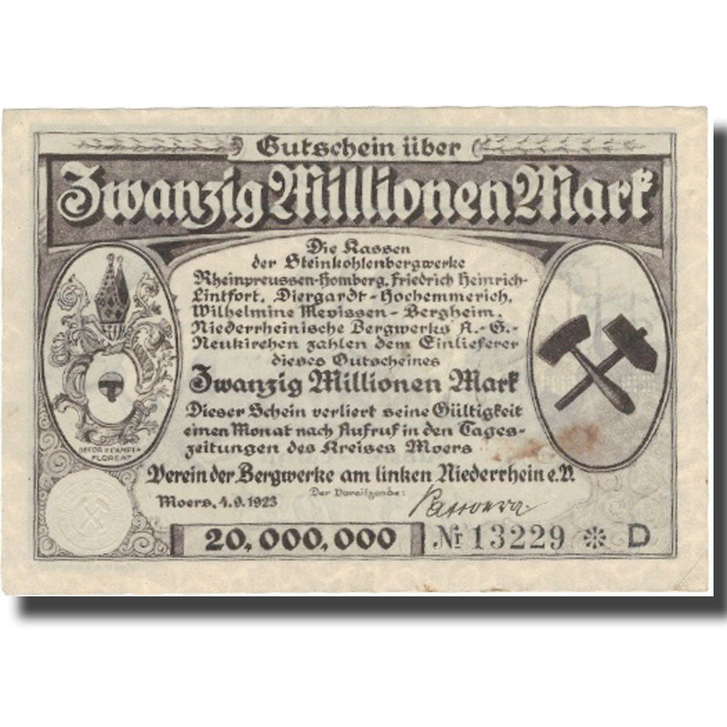 Banknote, Germany, Nieheim, 20 Millionen Mark, Eglise, 1923, 1923-09-04