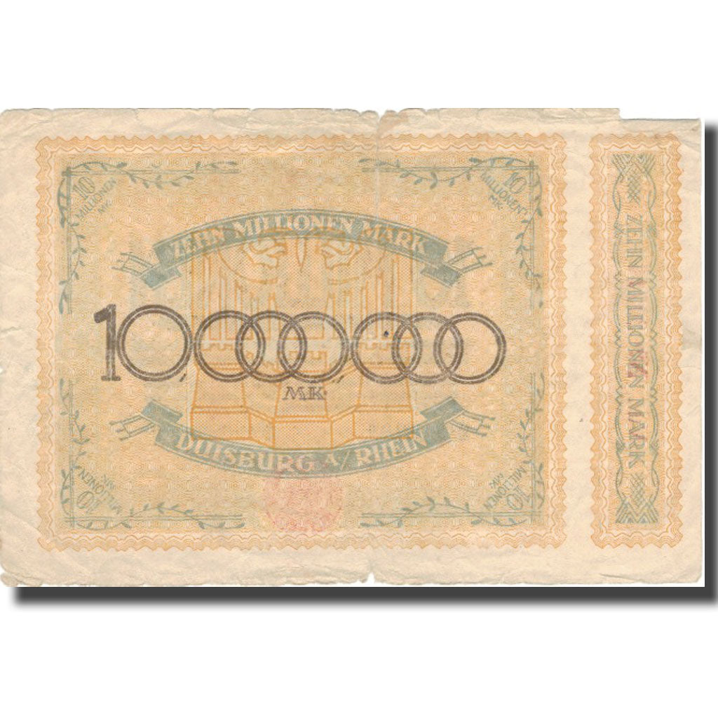 Banknot, Niemcy, Duisburg, 10 Millionen Mark, valeur faciale, 1923, 1923-08-20