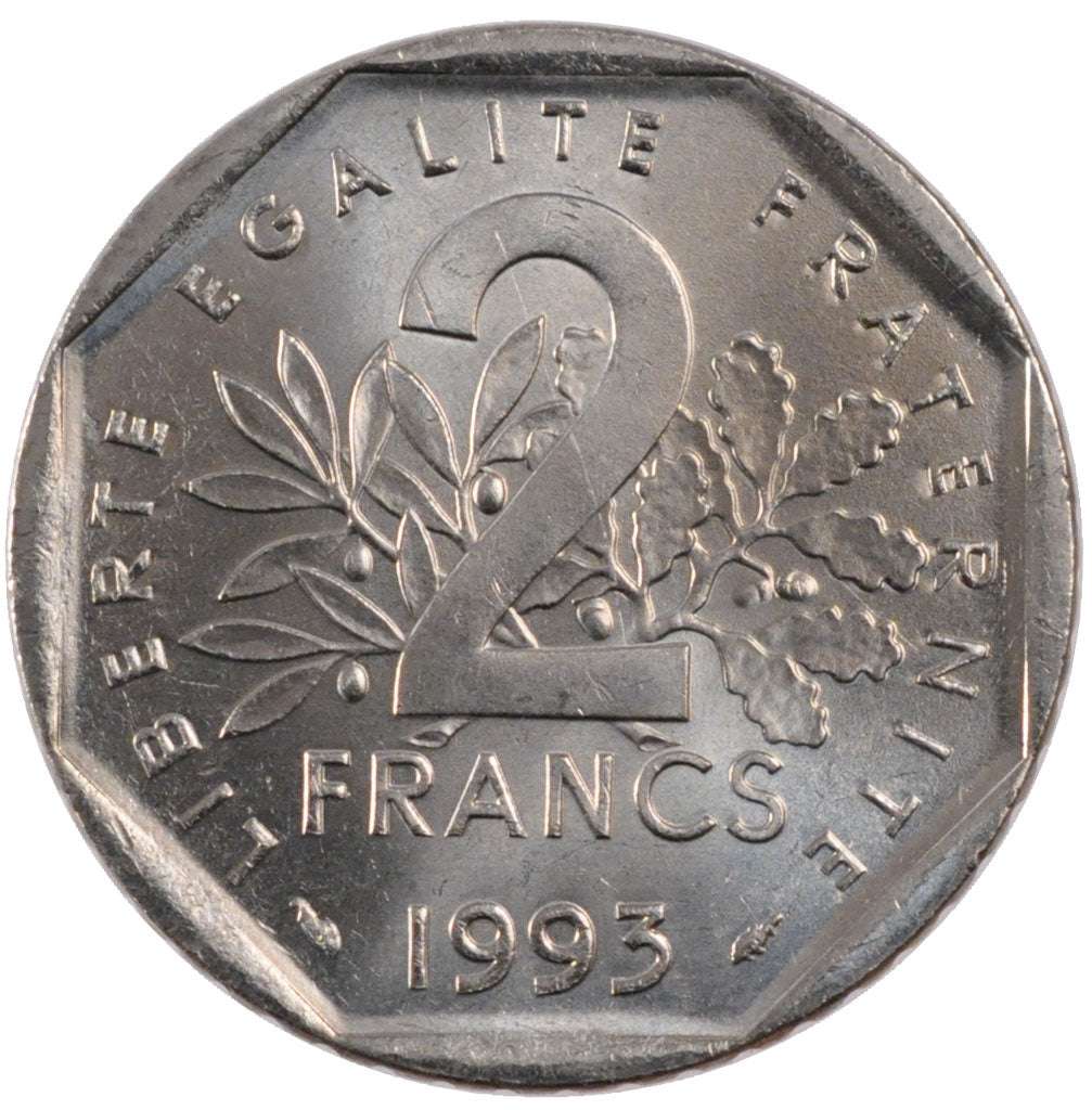 Moneda, Francia, Semeuse, 2 Francs, 1993, FDC, Níquel, KM:942.2, Gadoury:547