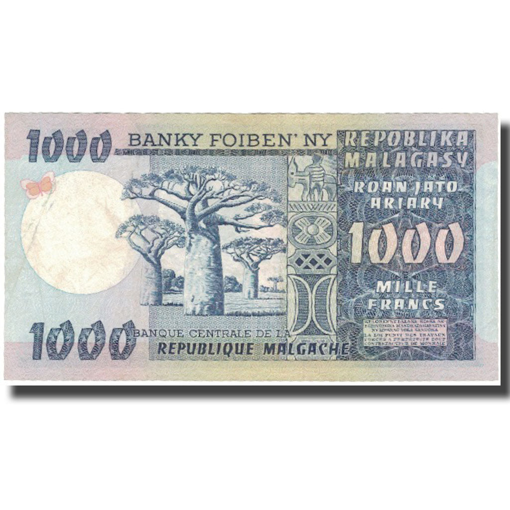 Banknote, Madagascar, 1000 Francs = 200 Ariary, 1974, 1974, KM:65a, AU(50-53)
