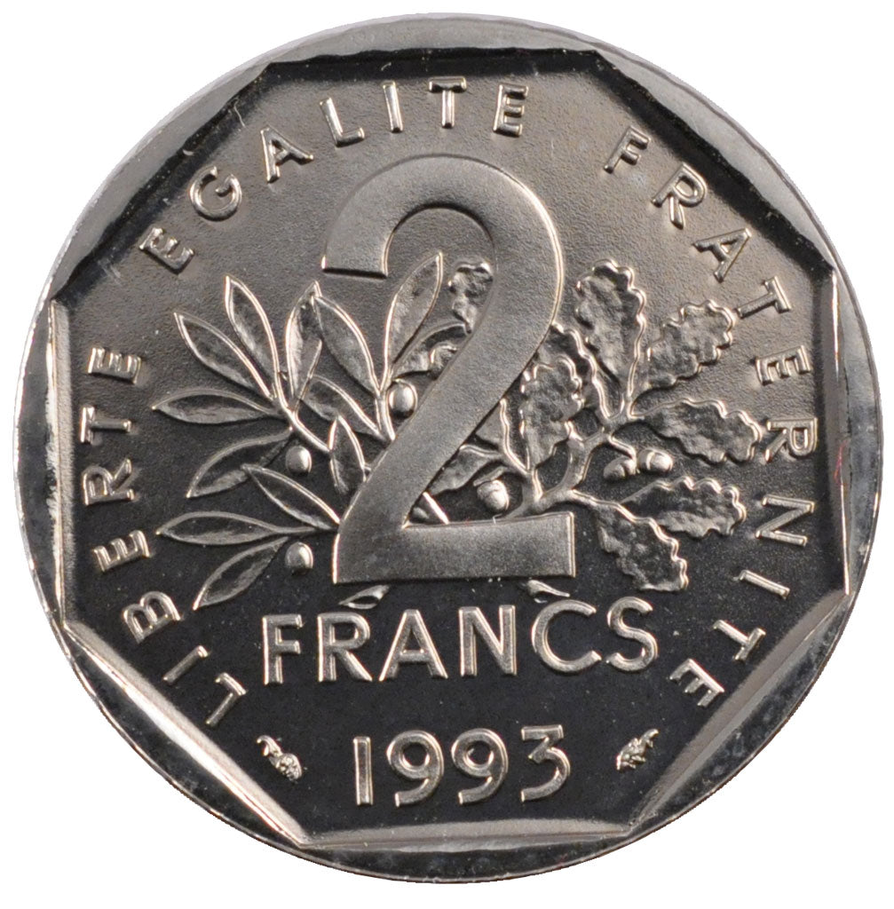 FRANCE, 2 Francs, 1993, MS(65-70), Nickel, Gadoury #548, 7.50