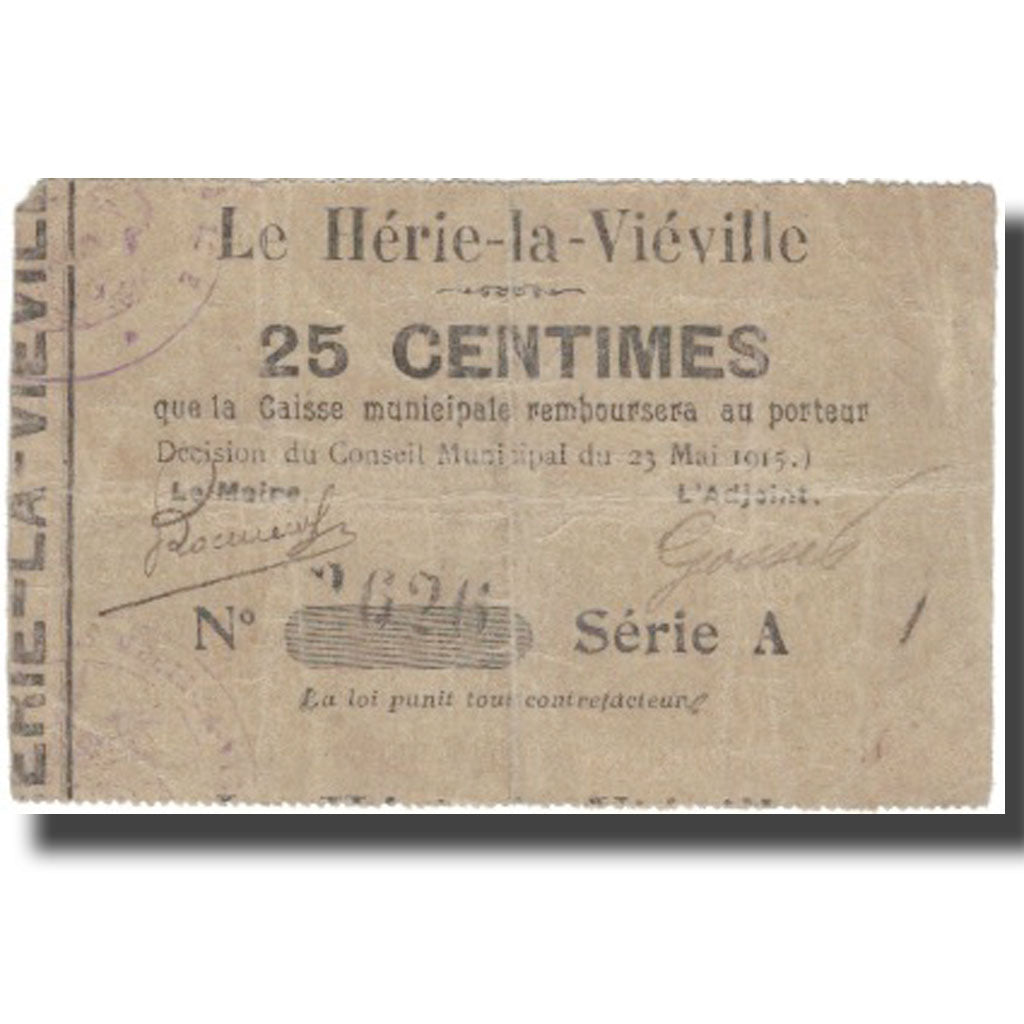 France, LE HÉRIE-LA-VIÉVILLE, 25 Centimes, 1915, VF(20-25)