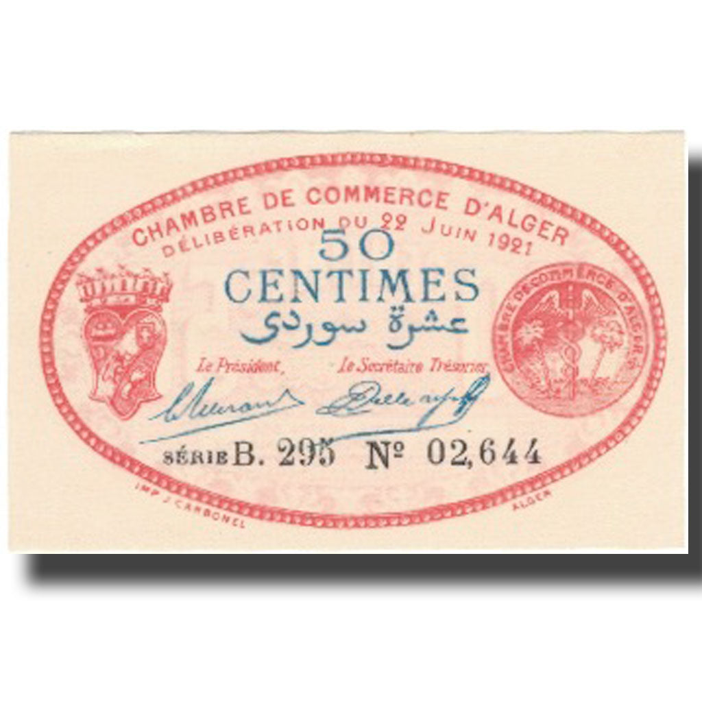 Banknote, Algeria, 50 Centimes, Blason, 1921, 1921-06-22, UNC(64)