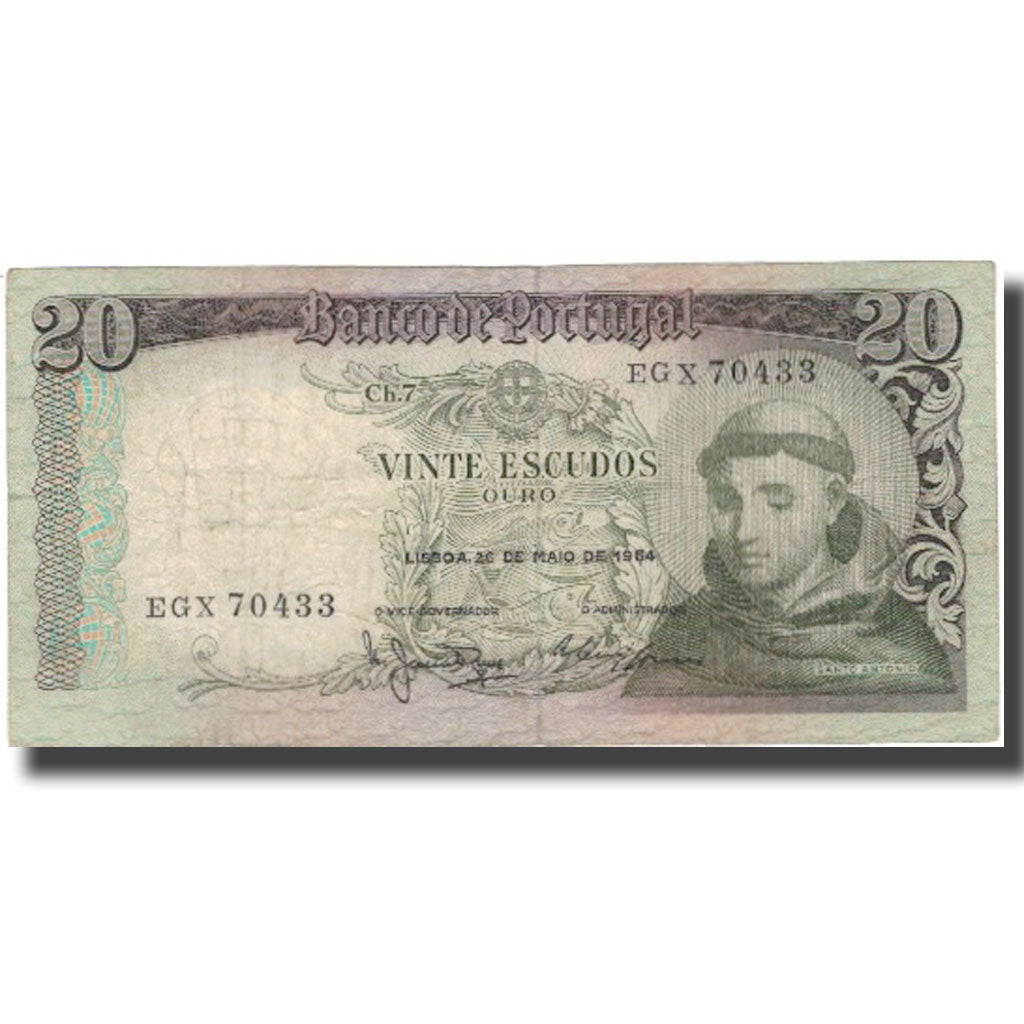 Banknote, Portugal, 20 Escudos, 1964, 1964-05-26, KM:167b, EF(40-45)