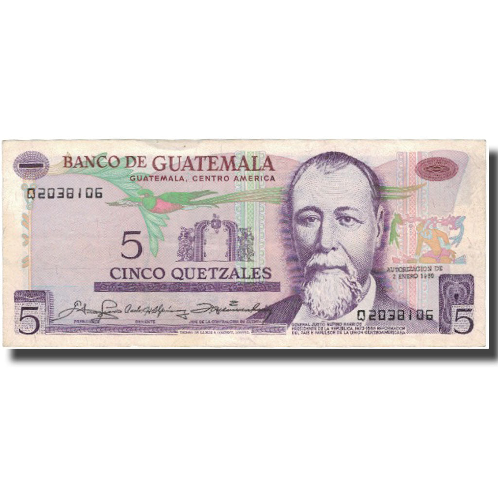 Billet, Guatemala, 5 Quetzales, 1980, 1980-01-02, KM:60c, TTB