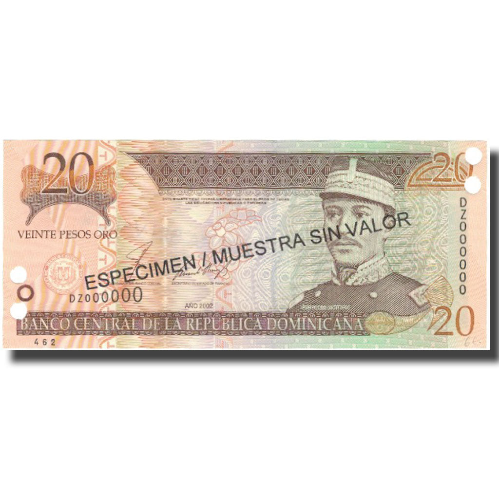 Billete, 20 Pesos Oro, 2002, República Dominicana, 2002, Specimen, KM:169s3