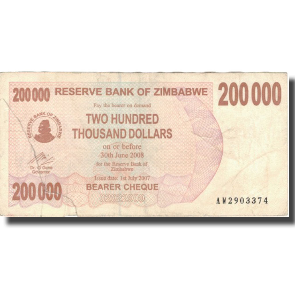 Billet, Zimbabwe, 200,000 Dollars, 2008, 2008-06-30, KM:49, TB