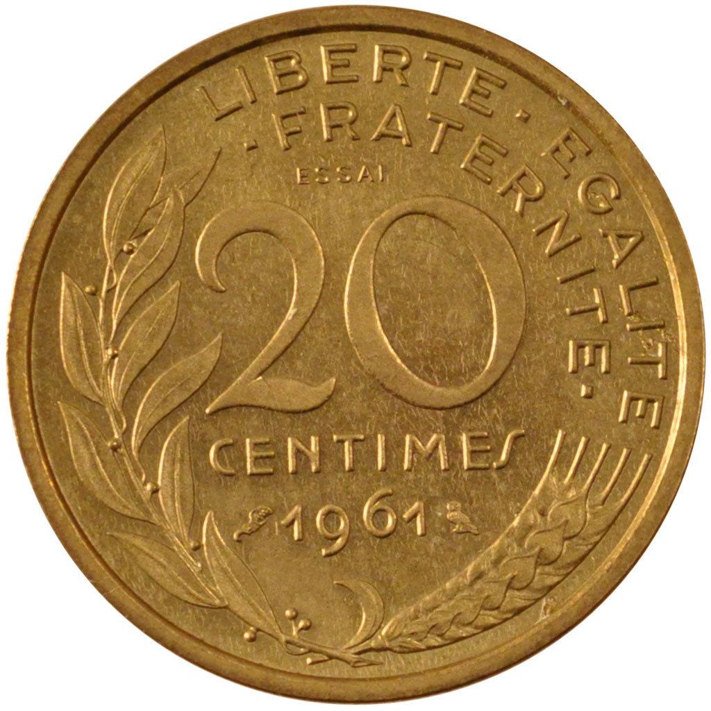 FRANCE, 20 Centimes, 1961, MS(65-70), Aluminium-Bronze, Gadoury #328, 4.00