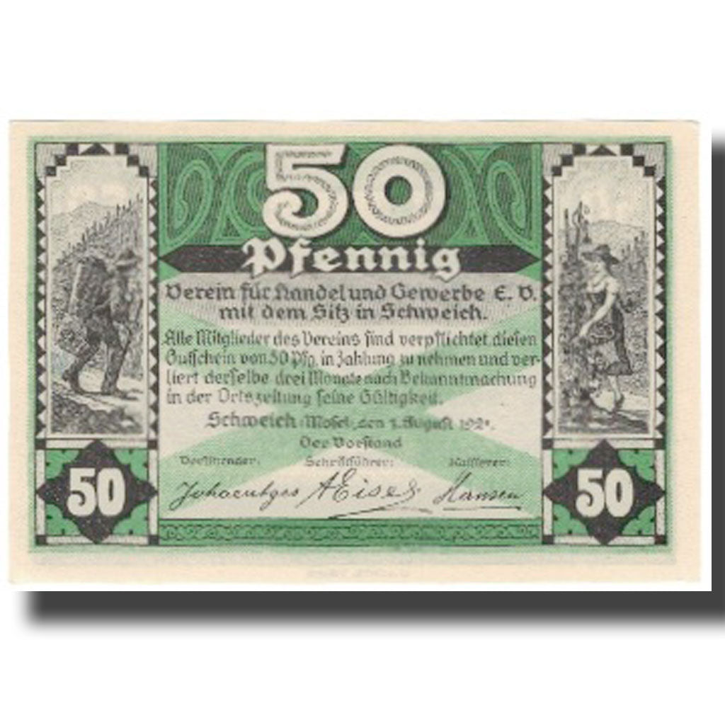 Banconote, Germania, Schweich, 50 Pfennig, agriculteur, SPL