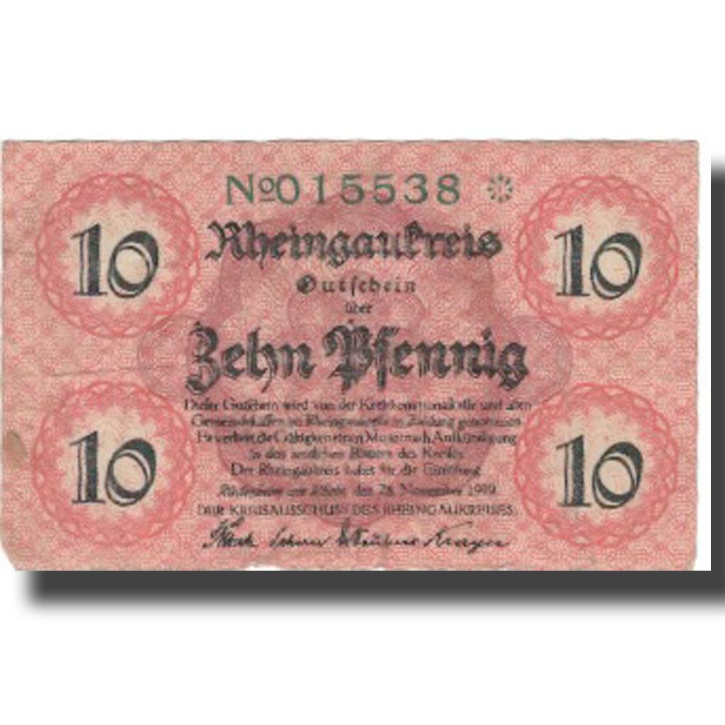 Banknot, Niemcy, Rheinland, 10 Pfennig, château, 1919, 1919, AU(50-53)