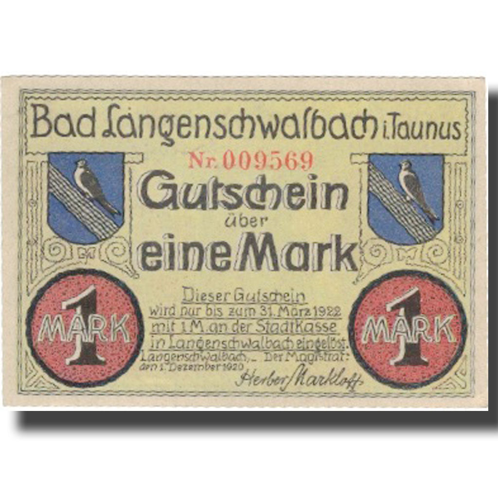 Banknote, Germany, Langenschwalbach, 1 Mark, personnage, 1922, 1922-03-31