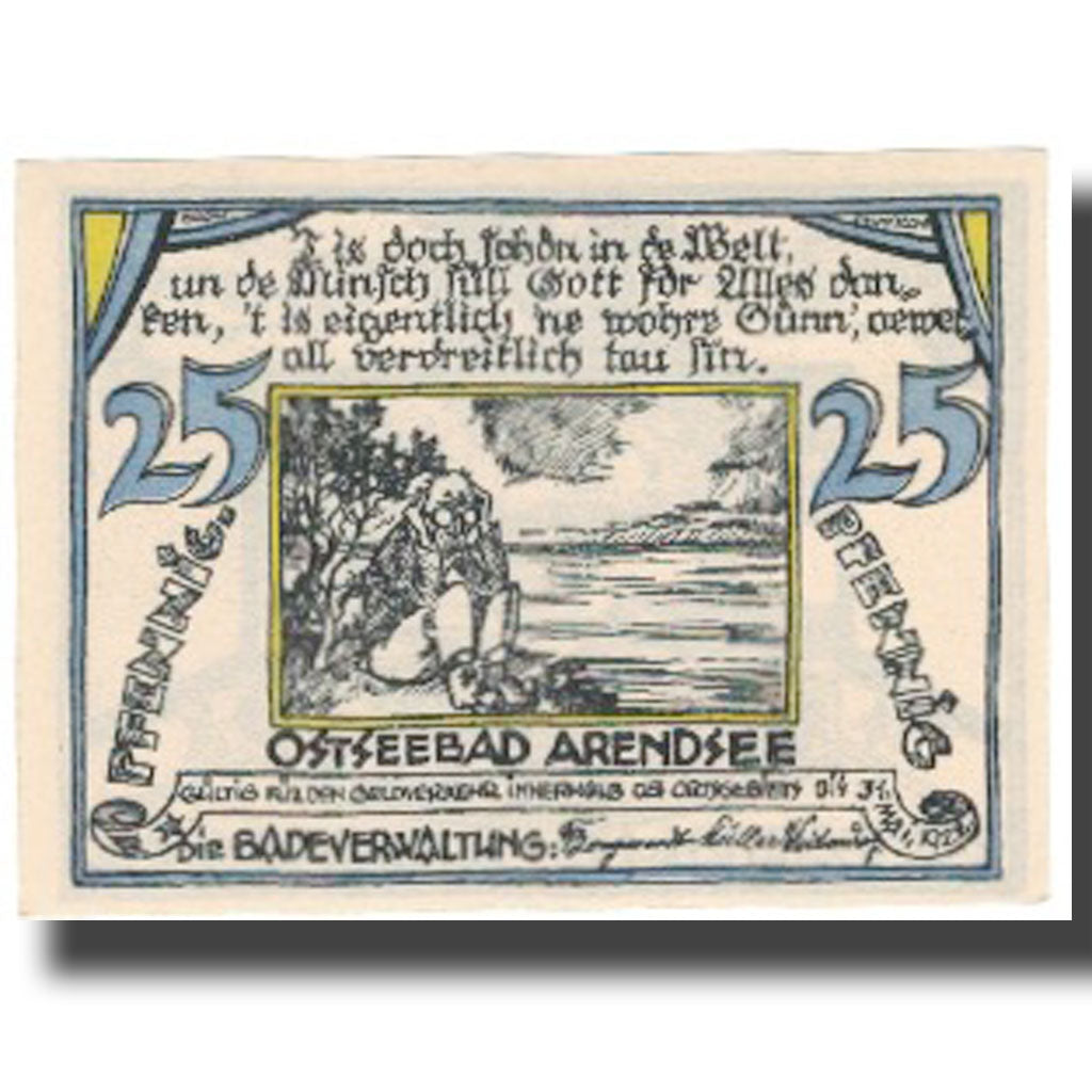 Geldschein, Deutschland, Arendsee, 25 Pfennig, paysage, UNZ