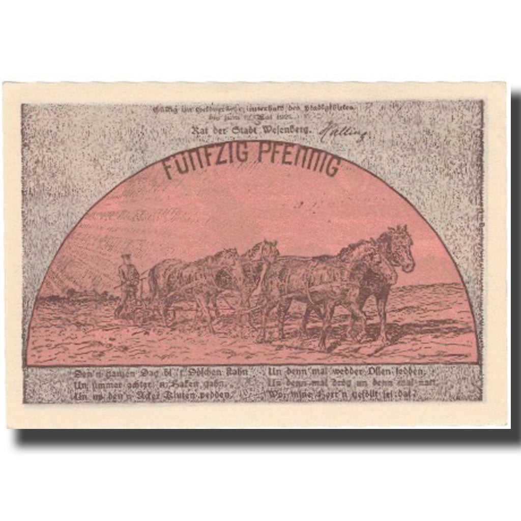 Banknote, Germany, Wesenberg, 50 Pfennig, agriculteur, UNC(65-70)