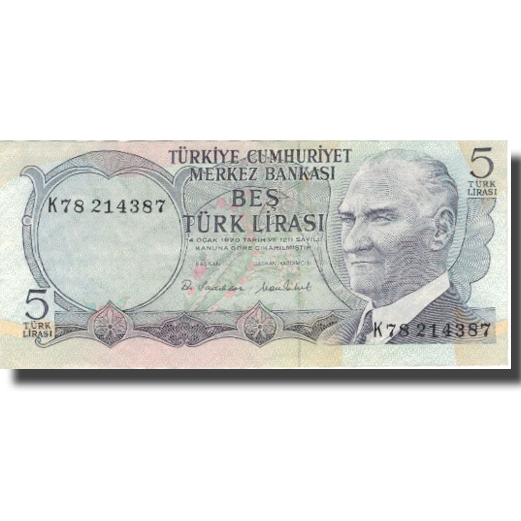 Banknot, Turcja, 5 Lira, L.1970, L.1970, KM:185, AU(55-58)