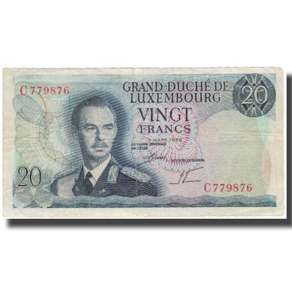 Banknote, Luxembourg, 20 Francs, 1966, 1966-03-07, KM:54a, VF(30-35)