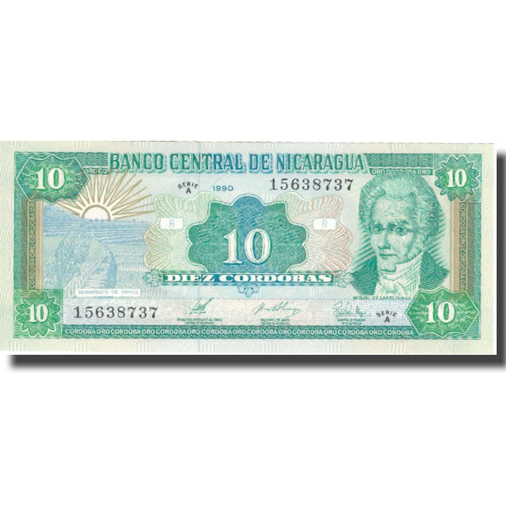 Banknote, Nicaragua, 10 Cordobas, 1990, 1990, KM:175, UNC(65-70)