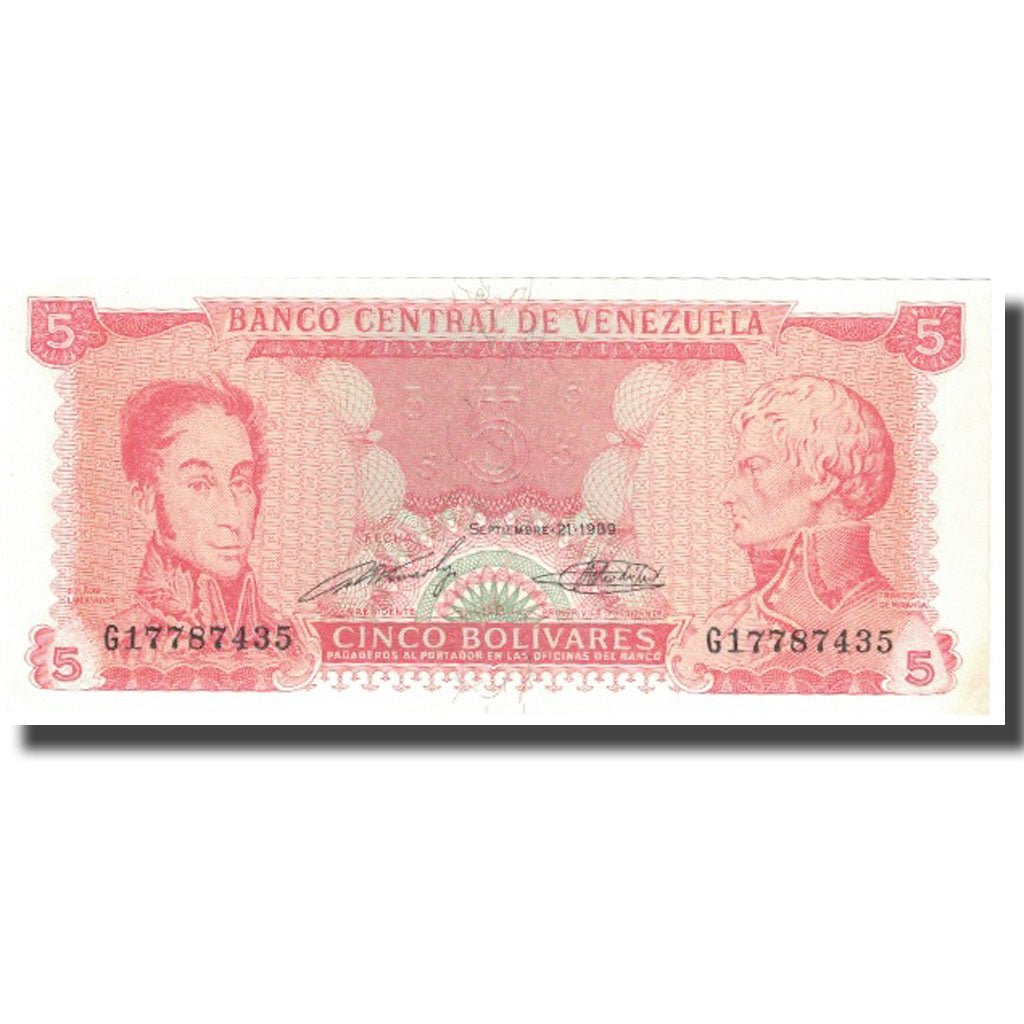 Banknote, Venezuela, 5 Bolivares, 1989, 1989-09-21, KM:70b, UNC(63)
