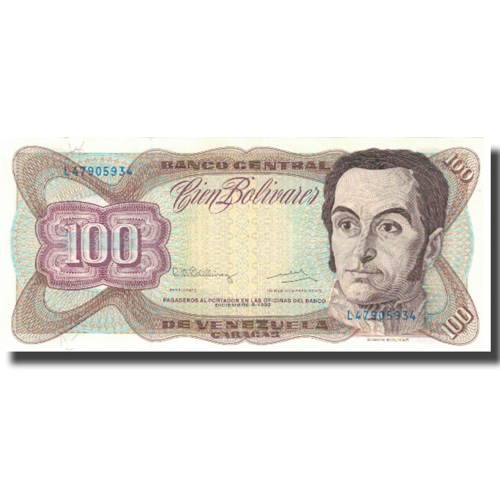 Banknote, Venezuela, 100 Bolivares, 1992, 1992-12-08, KM:66e, UNC(64)