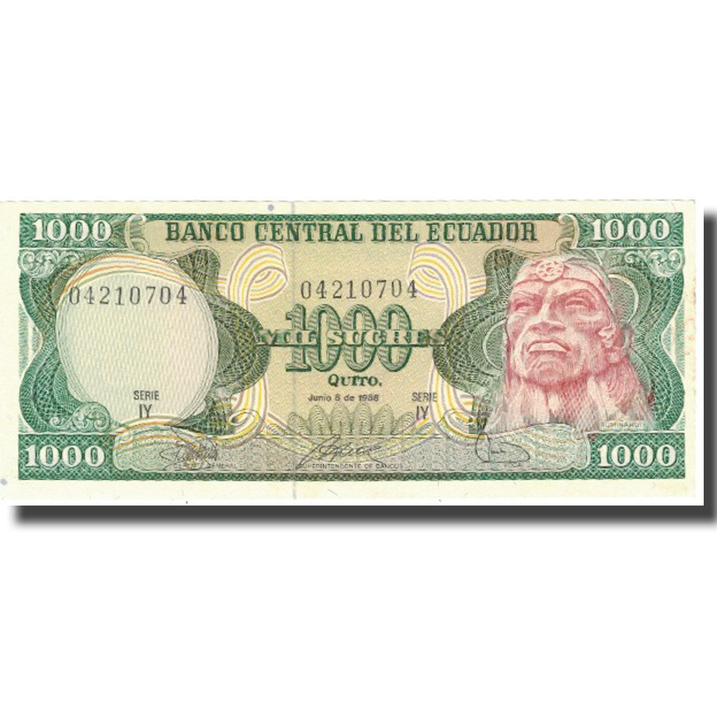 Banknote, Ecuador, 1000 Sucres, 1988, 1988-06-08, KM:125b, AU(55-58)