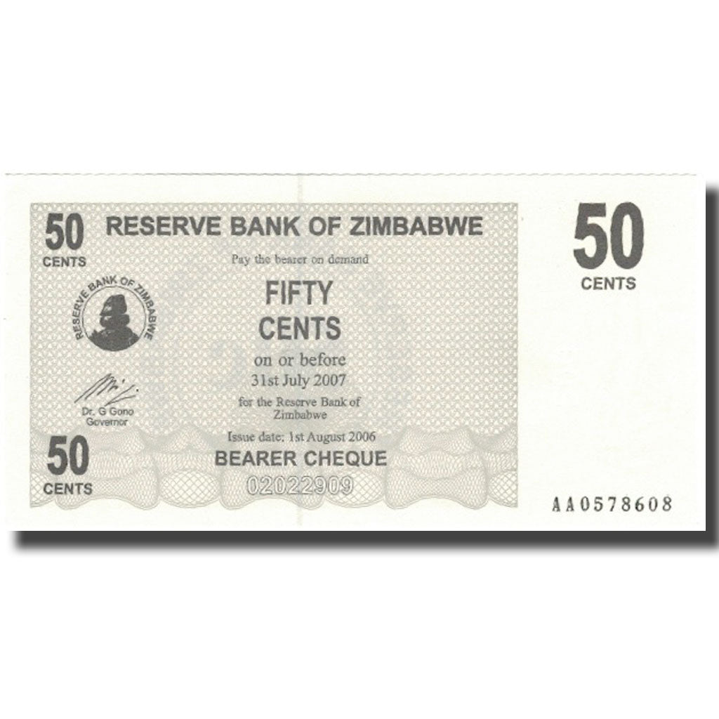 Banknote, Zimbabwe, 50 Cents, 2007, 2007-07-31, KM:36, UNC(65-70)
