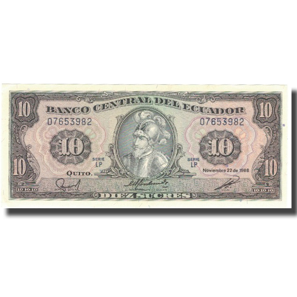 Nota, Equador, 10 Sucres, 1988, 1988-11-22, KM:121, UNC(65-70)