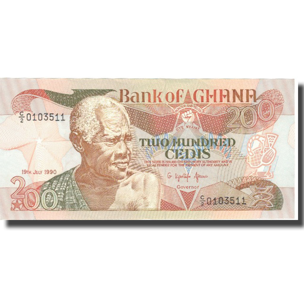 Banknote, Ghana, 200 Cedis, 1990, 1990-07-19, KM:27b, UNC(63)